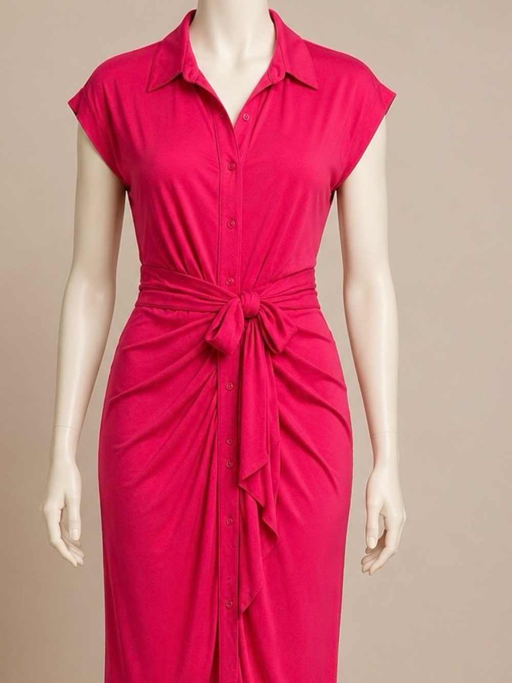 Nina Parker Women's Fuchsia Tie-Waist Shirt Dress Button Front size 2X